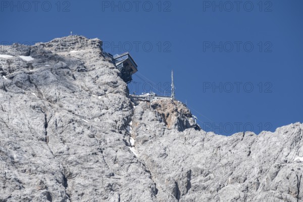 Mountain station of the Bavarian Zugspitze railway, rocky mountain peak of the Zugspitze,