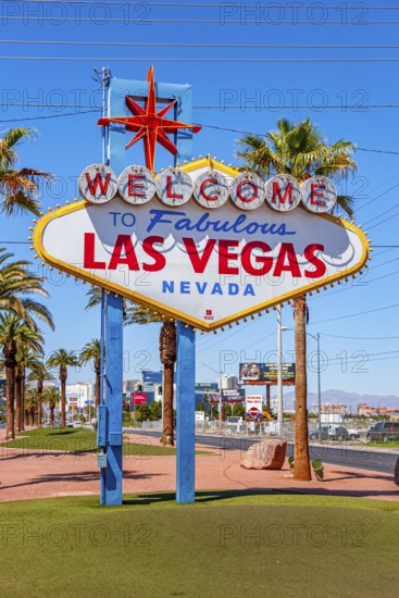 Iconic Welcome to Fabulous Downtown Las Vegas sign on the south end of the Las Vegas Strip in Las