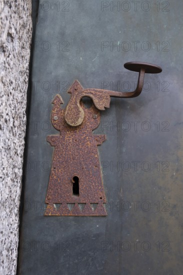 Detailed view of the parish church door of St Laurentius, St Lorenzen, Bolzano, Trentino, South