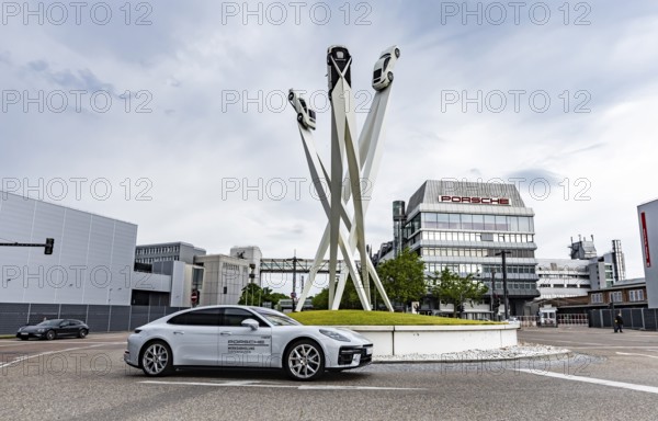 Porscheplatz Zuffenhausen with Porsche headquarters. Artwork Inspiration 911 by Gerry Judah with