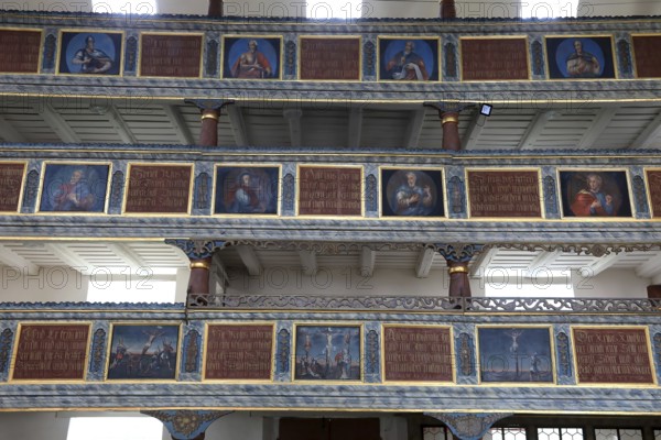 Interior, gallery, Cathedral of the Rhön, Protestant church, Helmershausen, Rhönblick parish,