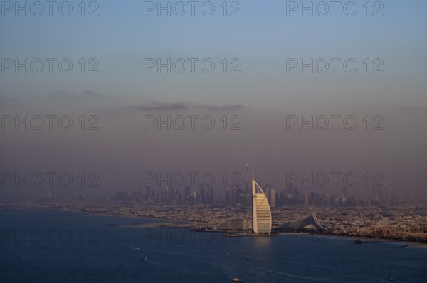View from viewing platform The View At the Palm, on Hotel Burj al Arab, Burj Khalifa, Downtown,
