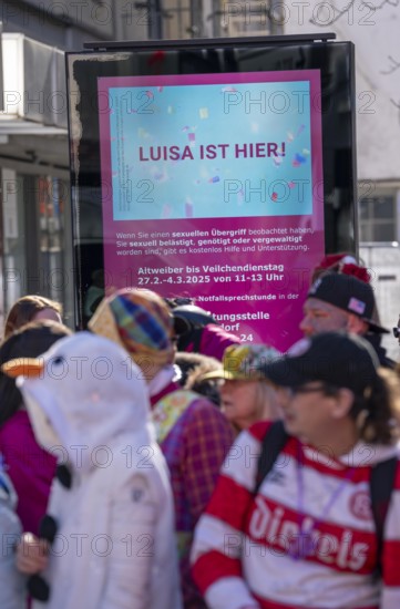 Rose Monday carnival parade in Düsseldorf, campaign against sexual assault, violence, at carnival,