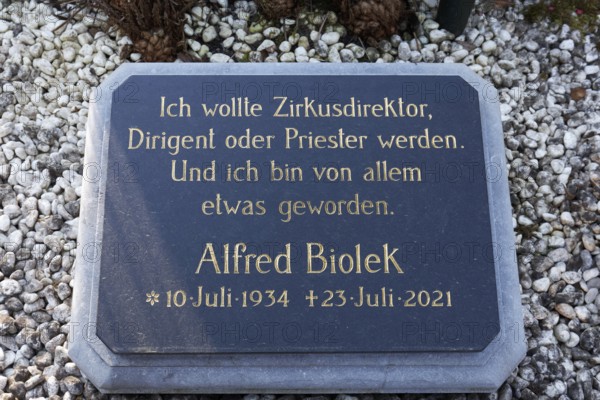 Stone slab with grave inscription Alfred Biolek, circus director, conductor, priest, Cologne