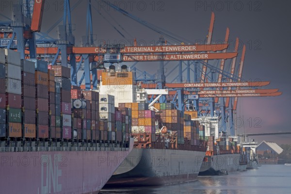 Container ships, container port, Altenwerder, CTA, container giants, One, shipping company, crane,