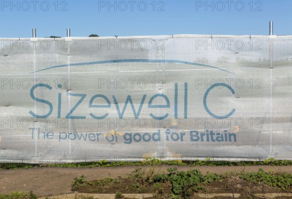 Sizewell C power station construction site screen for staff park and ride site, Wickham Market,