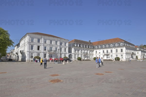 Herzogplatz with pedestrians and town hall, Herzogenvorstadt, Herzogplatz, Zweibrücken,