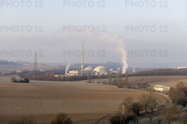 Energy transition, shutdown Neckarwestheim nuclear power plant, field landscape, Neckarwestheim,