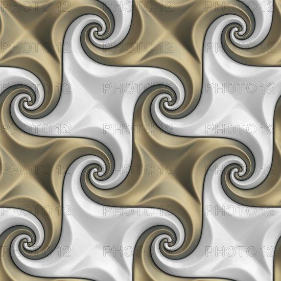 Sophisticated 3D illustration of seamless geometric swirls in gold and white, perfect for luxurious