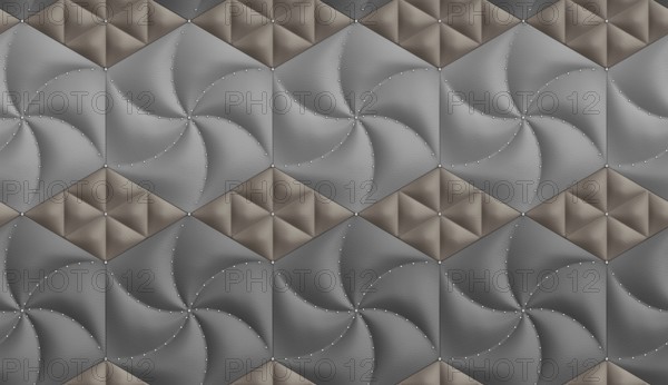 Unique 3D wallpaper featuring alternating gray and brown leather-textured hexagonal and