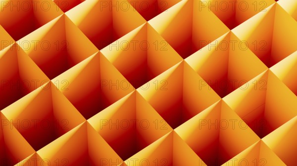 This graphic features an arrangement of 3D cubes in bright orange tones, forming an abstract