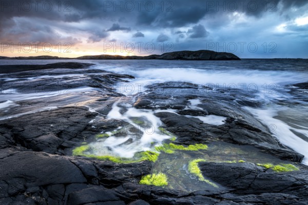 Water on the rocky coast on the Atlantic Road, Atlanterhavsveien, Karvag, Vevang, west coast,