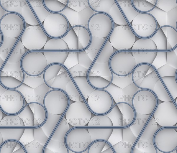 Futuristic 3D seamless pattern featuring metallic gray tones and blue ribbon-like interwoven