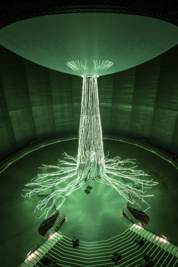 New exhibition at Gasometer Oberhausen, art sculpture The Tree, 40 meter high light installation,