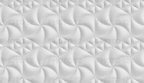Luxurious white 3D wallpaper featuring hexagonal and rhombus-shaped panels with a soft,