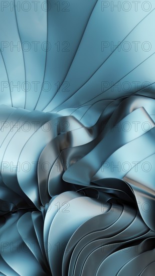 A captivating metallic blue abstract design featuring fluid 3D wave like textures. This vibrant