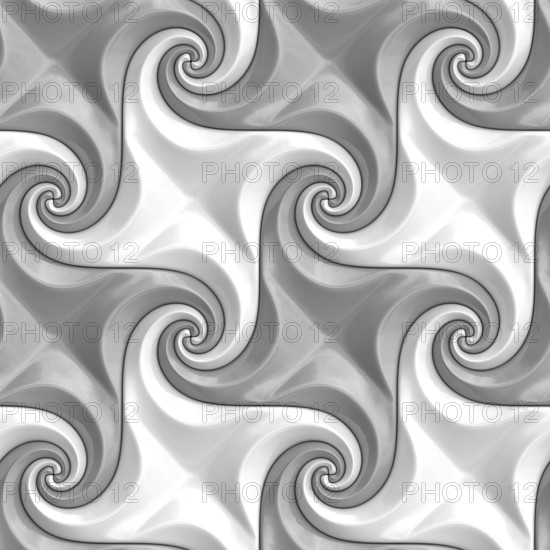 A repeating 3D swirl pattern in grayscale, perfect for creating sophisticated wallpaper or sleek
