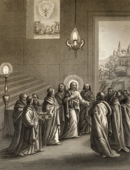 In a little while you will not see Me, after the Last Supper, New Testament, steel engraving 1853,