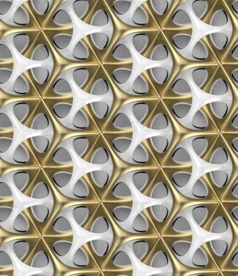 Futuristic grid white and gold metal shapes on white background. High quality seamless realistic