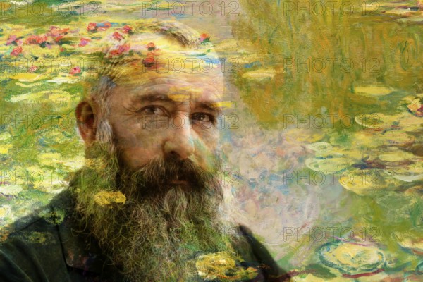 Portrait of Claude Monet, 1840 – 1926, French painter and founder of Impressionism, with his