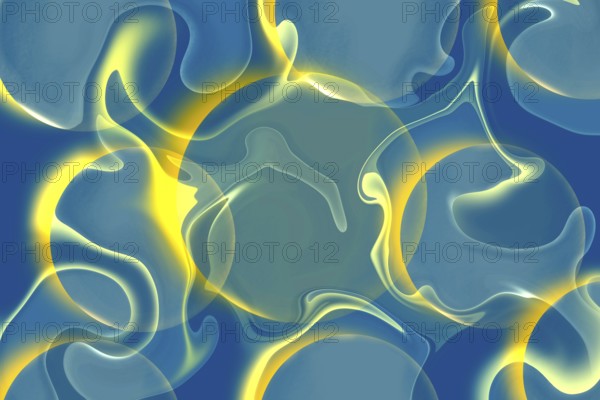 Vivid abstract background with flowing blue and yellow shapes creating a visually soothing scene,