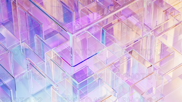 Translucent cubes in varying sizes form a sophisticated abstract background, combining colors and