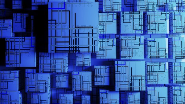 Vibrant abstract background showcases interconnected cubes, representing technology and data in a