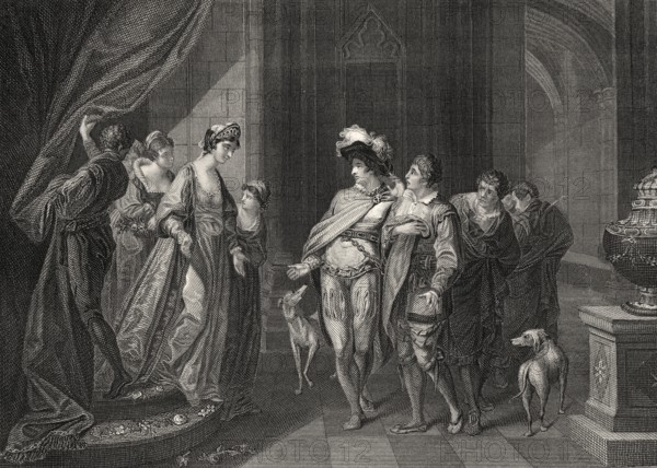 Das Gespräch zwischen König Edgar oder Eadgar von England, 944-975, und Elfrida oder Aelfthrith, um