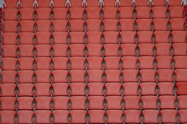 Empty seats in the main stand, red, soccer Bundesliga, Allianz Arena, Munich, Bayern, Germany