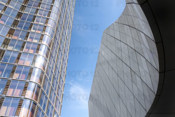 Modern high rise glass fronted British architecture, a business district on the south bank of the