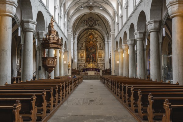 Interior view of Constance Cathedral with various architectural styles in the historic old town of