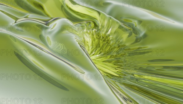 A captivating 3D render illustrating an abstract green liquid texture, featuring smooth, flowing