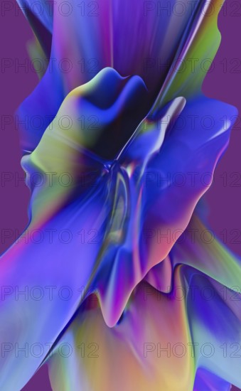 A visually striking 3D extrusion design displaying vibrant, holographic colors that blend