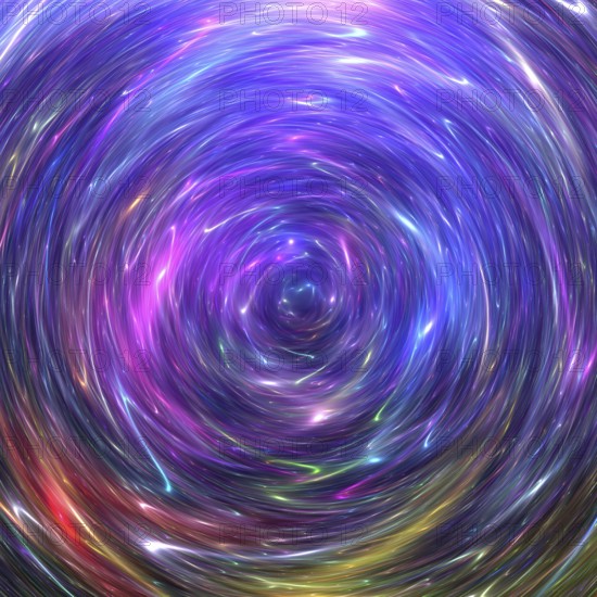 This image captures an abstract art depiction of a galaxy, featuring a swirling vortex of vibrant,
