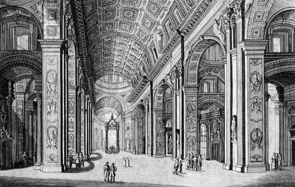 The interior of St. Peter's Church in the Vatican, Pope, Catholic religion, columns, portraits,