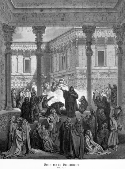 Daniel, Bible, chapter 14, verse 7, Daniel and the priests of Baal, Götze Bel, idolatry, worship,