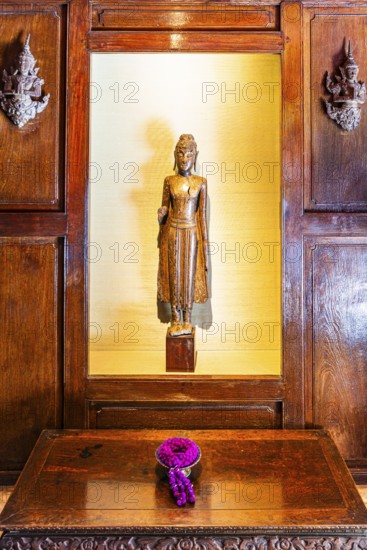 Jim Thompson House and Museum, carved wooden wall and carved figures, Bangkok, Thailand's