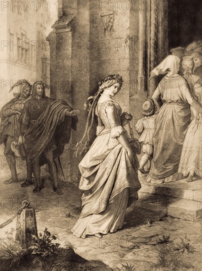 Gretchen, Faust and Mephistopheles, first part of the tragic play Faust by Johann Wolfgang von