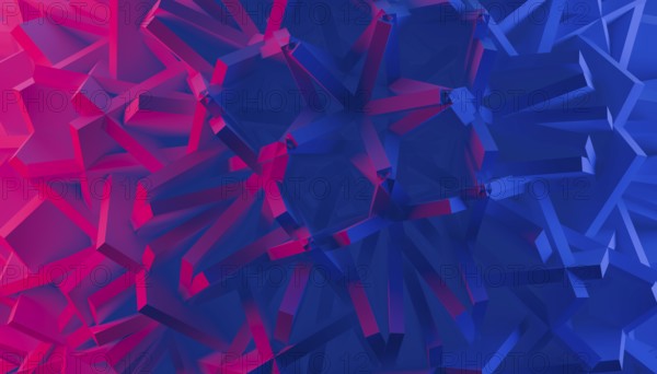 This image features a 3D rendered abstract background with an intricate arrangement of geometric