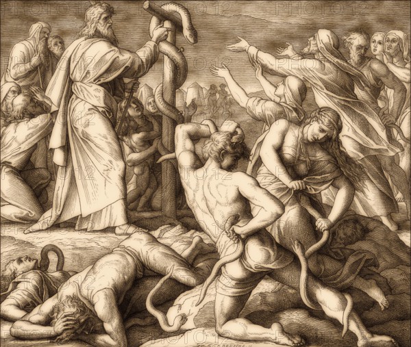 Bronze Serpent, Old Testament, by Julius Schnorr von Carolsfeld, 1860