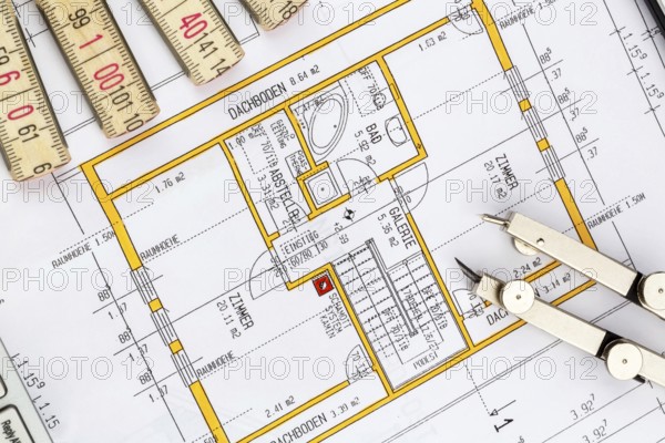 An architect's plan for the construction of a new home. Symbolic photo for financing and planning a