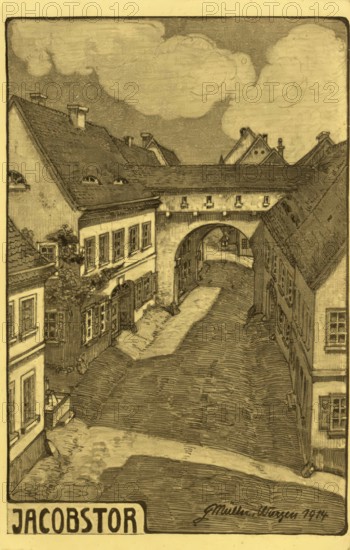 Historical postcard, picture postcard, Jacobstor, Wurzen, Saxony, Germany, digitally enhanced