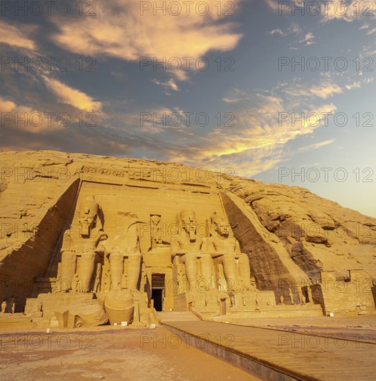 The incredible Abu Simbel Temple rebuilt on the mountain in southern Egypt in Nubia next to Lake