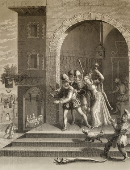 The Parable of the Prodigal Son, wastes all his money, New Testament, steel engraving 1853,