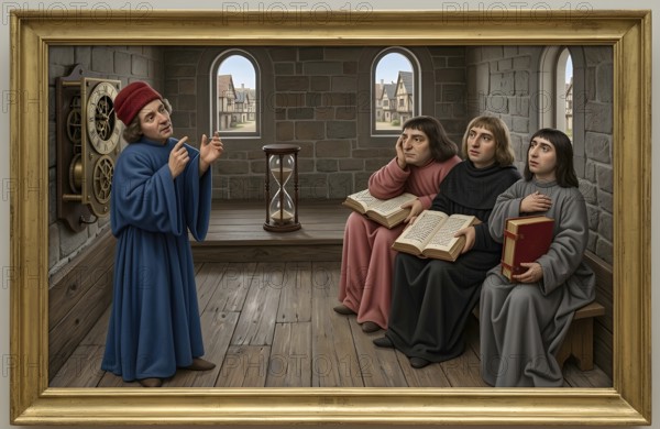 Disputation, scientific dispute, teaching at a university in the Middle Ages, historical