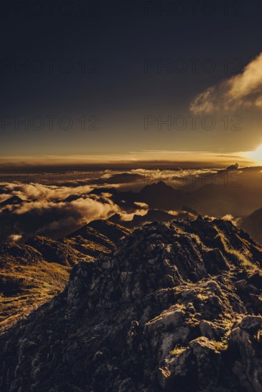Sunrise hike on the Hochplatte near Halblech in the Ammergau Alps, Ammergebirge in the Allgäu,