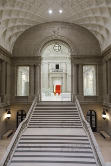 View of the renovated central staircase of the Berlin State Library in the Unter den Linden