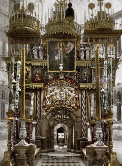 Das Innere des Heiligen Grabes, Jerusalem, Heiliges Land, Israel, ca. 1890, Historic, digitally