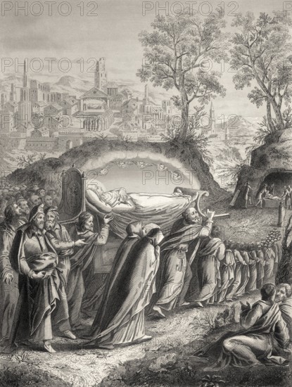 Burial of the Virgin Mary, Steel engraving 1853, digitally restored