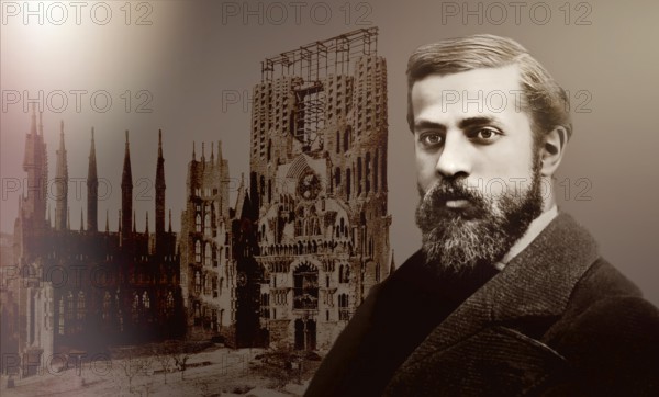 Portrait of Antoni Gaudí i Cornet, 1852 – 1926, Catalan architect and designer from Spain, the